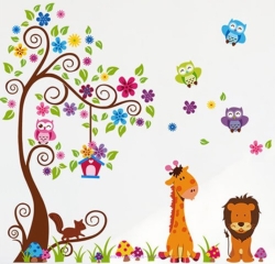 Samolepící dekorace Strom zoo sovičky velká